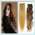 kinky curly clip in hair extensions for Europe women Hair Extension 7 piece each set brown /blackcolor hair extension